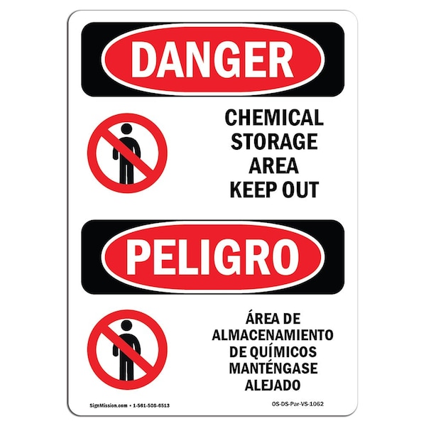 Sign, 5" H, Chemical Storage Area Keep Out Bilingual Spanish, DS-D-35-VS-1062-10PK
